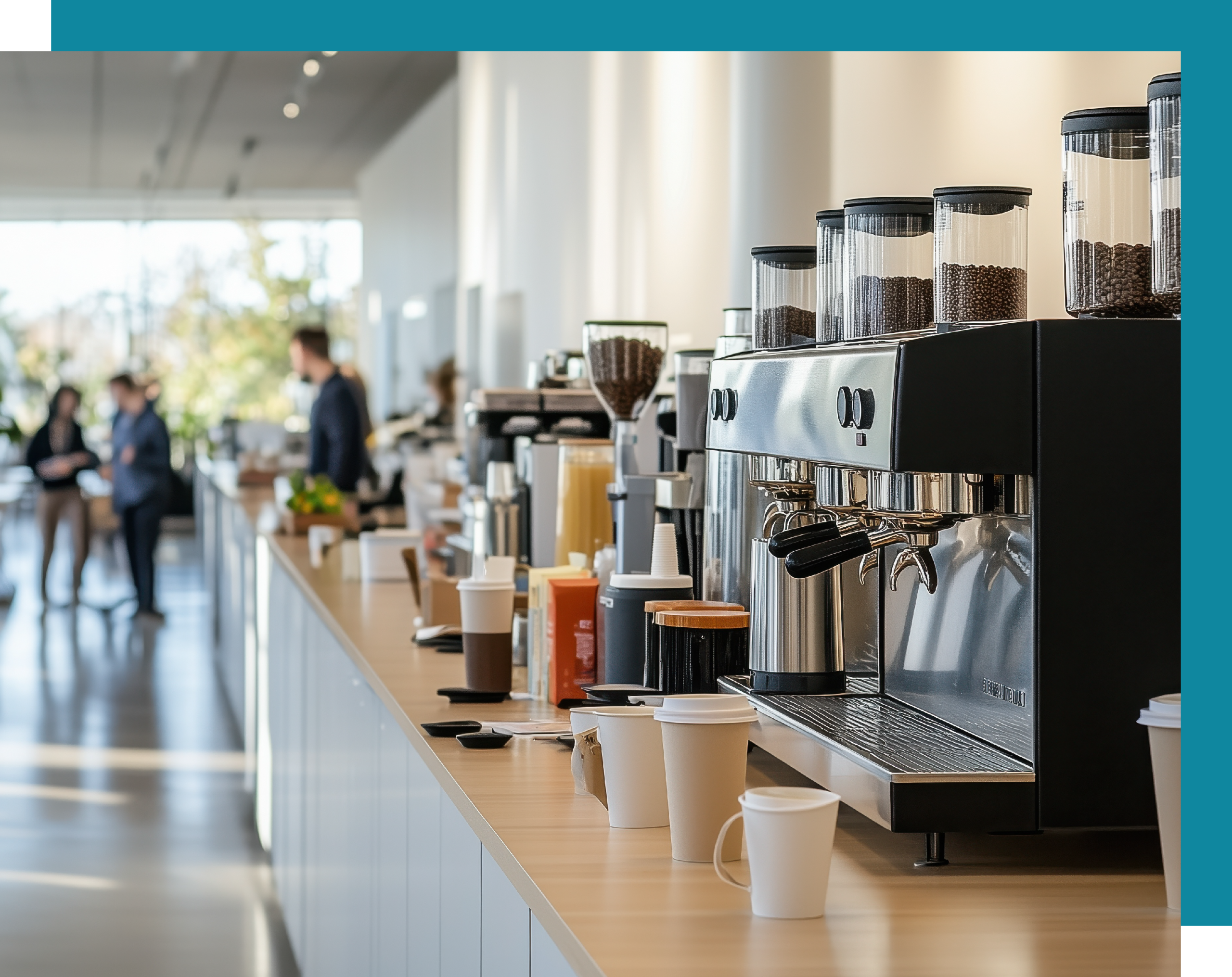 Self-service coffee station in an office commons