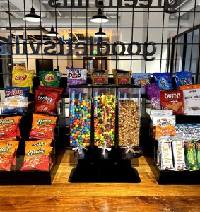 Snacks at a breakroom snack station