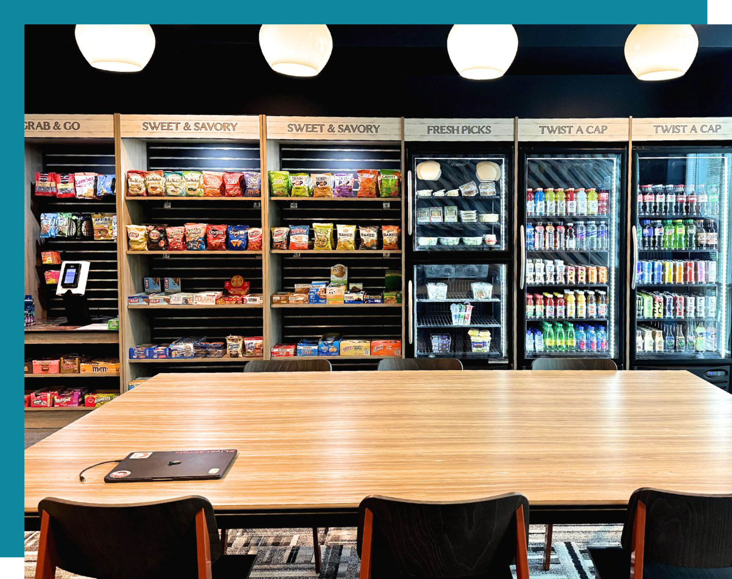 nashville-side Vending machines and smart vending kiosk in an office break area